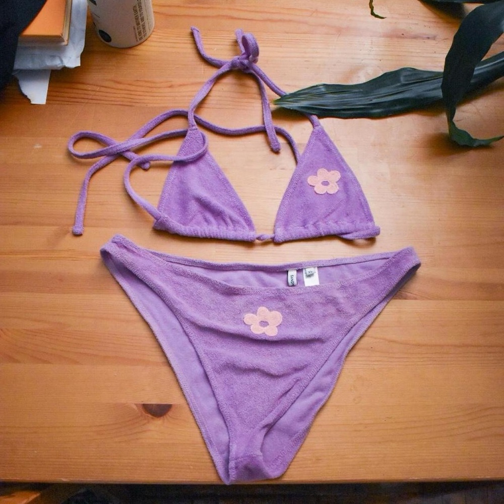 Sandy Liang Lavender Floral Bikini Set
